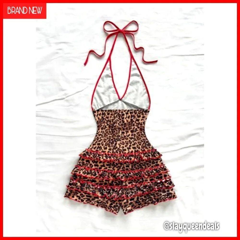 Medium Polyester Blend Halter Romper Sleeveless Backless Party Jumpsuit